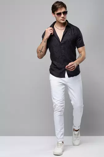 men's short sleeves geometric grey shirt