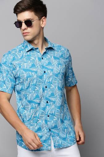 Showoff men's short sleeves abstract blue shirt