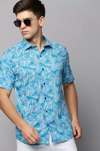 Showoff men's short sleeves abstract blue shirt