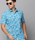 Showoff men's short sleeves abstract blue shirt