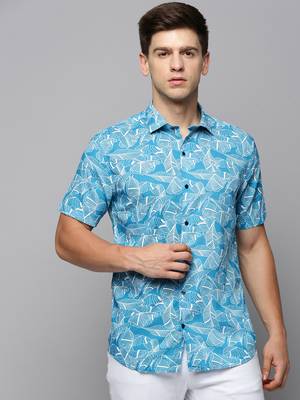Showoff men's short sleeves abstract blue shirt 2