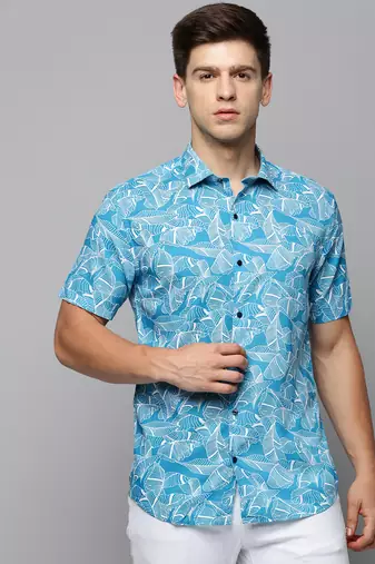Showoff men's short sleeves abstract blue shirt