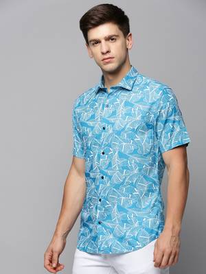 Showoff men's short sleeves abstract blue shirt 3