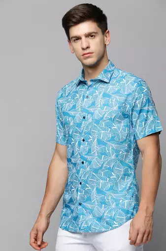 Showoff men's short sleeves abstract blue shirt