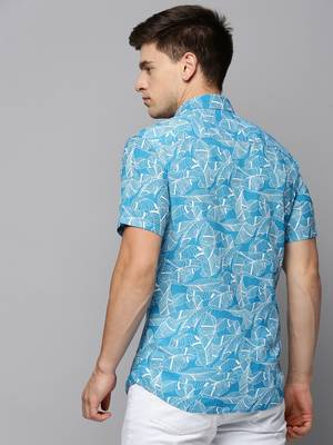 Showoff men's short sleeves abstract blue shirt 4