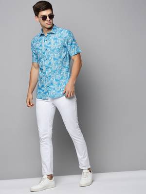 Showoff men's short sleeves abstract blue shirt 5