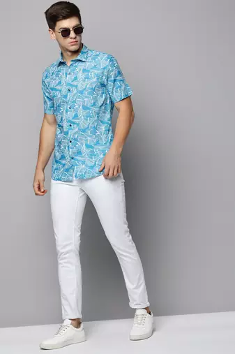 Showoff men's short sleeves abstract blue shirt