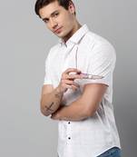 men's short sleeves tartan checks white shirt