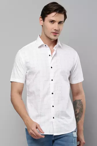men's short sleeves tartan checks white shirt