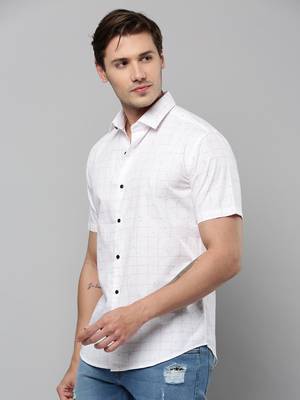 men's short sleeves tartan checks white shirt 3