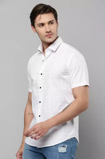 men's short sleeves tartan checks white shirt