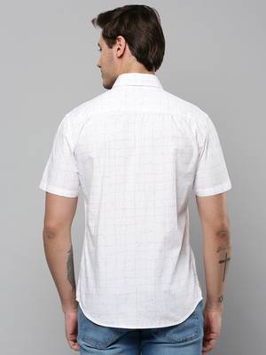 men's short sleeves tartan checks white shirt 4