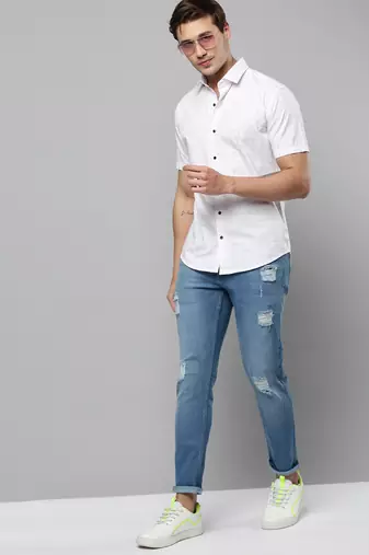 men's short sleeves tartan checks white shirt