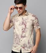 men's short sleeves abstract cream shirt