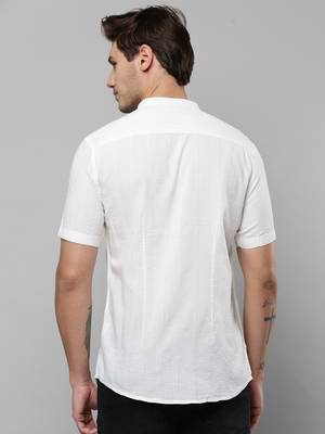 Showoff men's short sleeves textured off white shirt 4