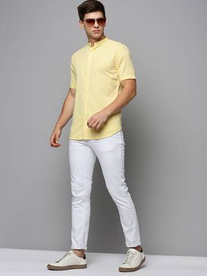 Showoff men's short sleeves textured yellow shirt 5