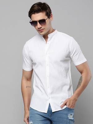 Showoff men's short sleeves textured off white shirt 1