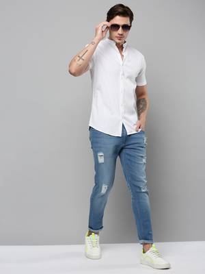 Showoff men's short sleeves textured off white shirt 5