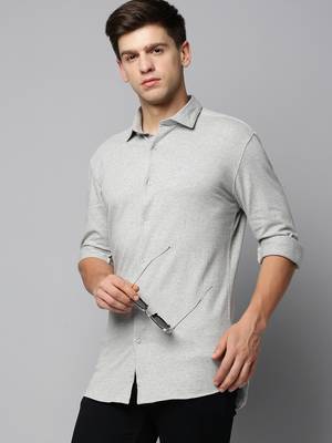 men's long sleeves solid grey melange shirt 1