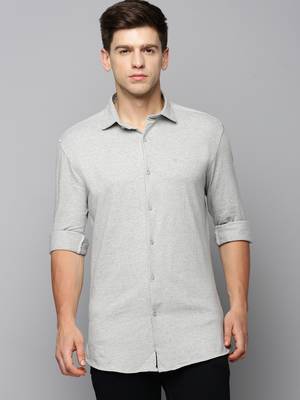 men's long sleeves solid grey melange shirt 2