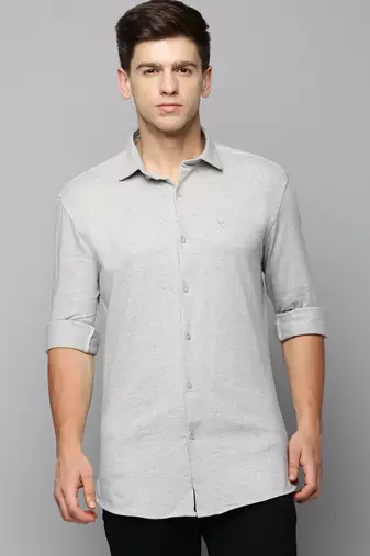men's long sleeves solid grey melange shirt
