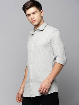 men's long sleeves solid grey melange shirt 3