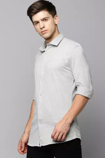 men's long sleeves solid grey melange shirt
