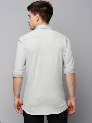 men's long sleeves solid grey melange shirt 4