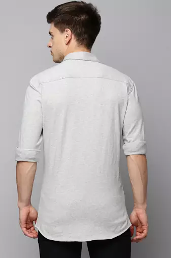 men's long sleeves solid grey melange shirt