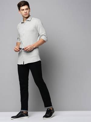 men's long sleeves solid grey melange shirt 5