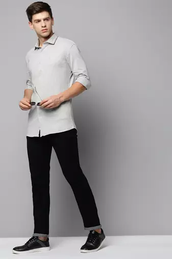 men's long sleeves solid grey melange shirt