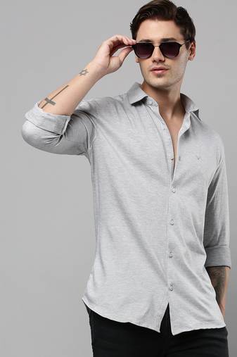 men's long sleeves solid grey shirt