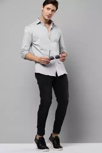 men's long sleeves solid grey shirt