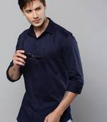 men's long sleeves solid navy blue shirt