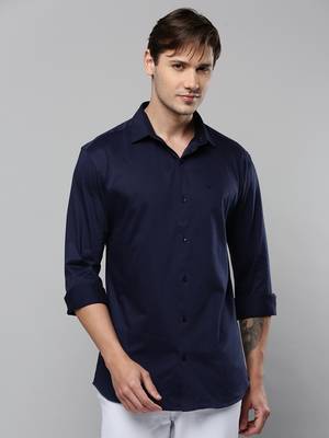 men's long sleeves solid navy blue shirt 2