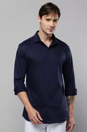 men's long sleeves solid navy blue shirt