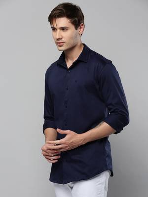 men's long sleeves solid navy blue shirt 3