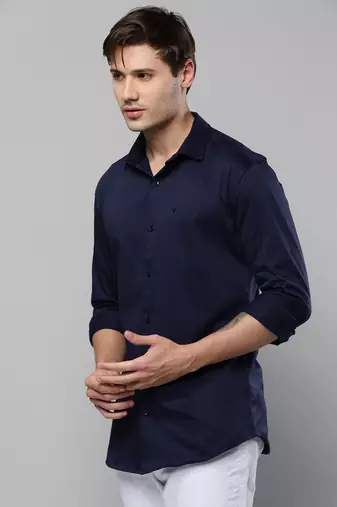 men's long sleeves solid navy blue shirt