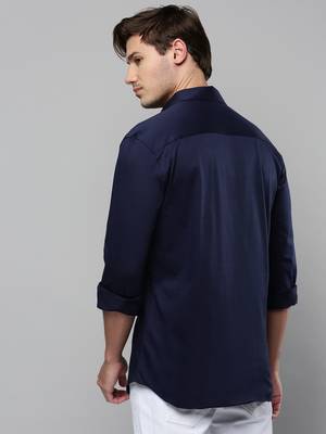 men's long sleeves solid navy blue shirt 4