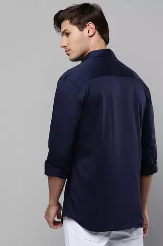 men's long sleeves solid navy blue shirt