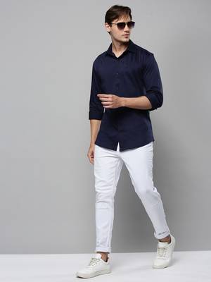 men's long sleeves solid navy blue shirt 5