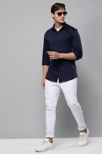 men's long sleeves solid navy blue shirt