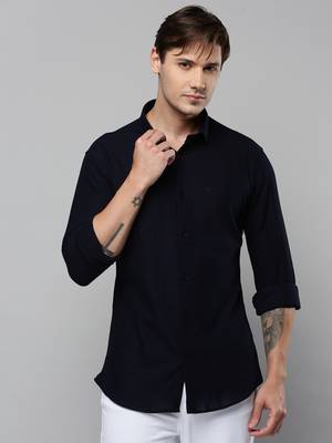 men's long sleeves solid navy blue shirt 2