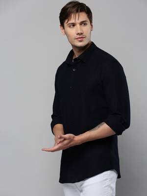 men's long sleeves solid navy blue shirt 3