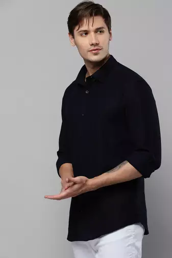 men's long sleeves solid navy blue shirt