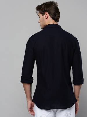 men's long sleeves solid navy blue shirt 4