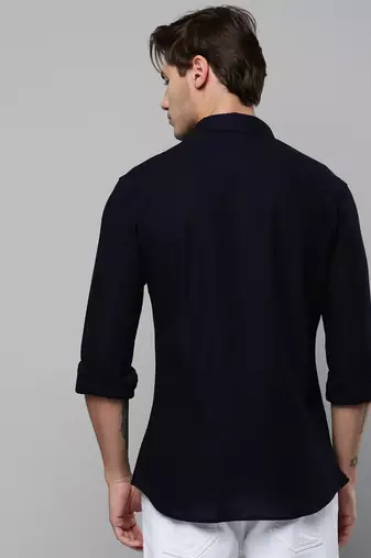 men's long sleeves solid navy blue shirt