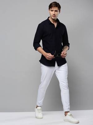 men's long sleeves solid navy blue shirt 5