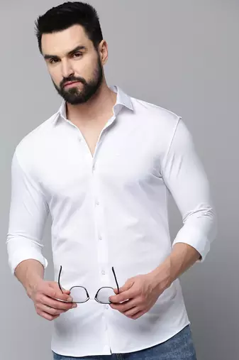 men's long sleeves solid white shirt