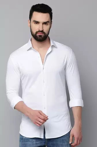 men's long sleeves solid white shirt